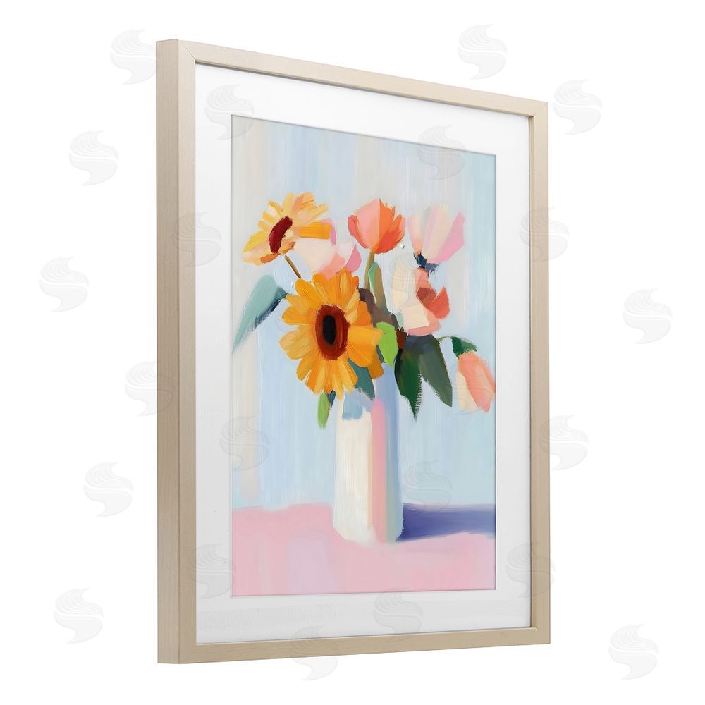 The Prints Vibe Sleek Vase Bouquet Brown Framed Print Under Glass with White Mat Wall Art