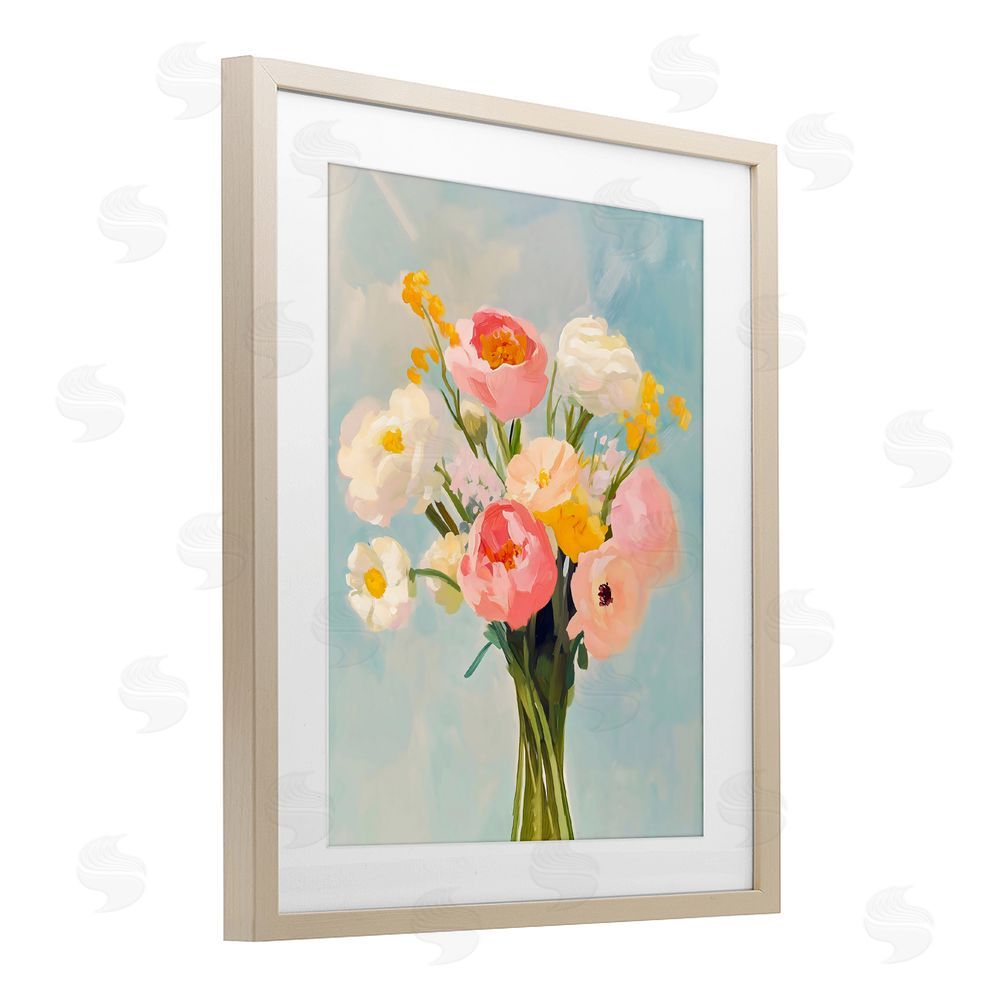 The Prints Vibe Eclectic Floral Bouquet Brown Framed Print Under Glass Wall Art