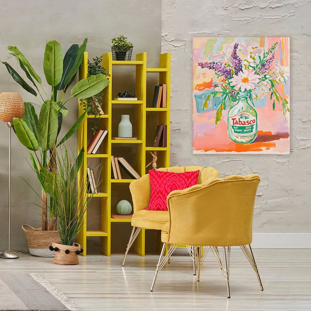 The Prints Vibe Hot Sauce Bottle Bouquet Stretched Canvas Wall Art in Room