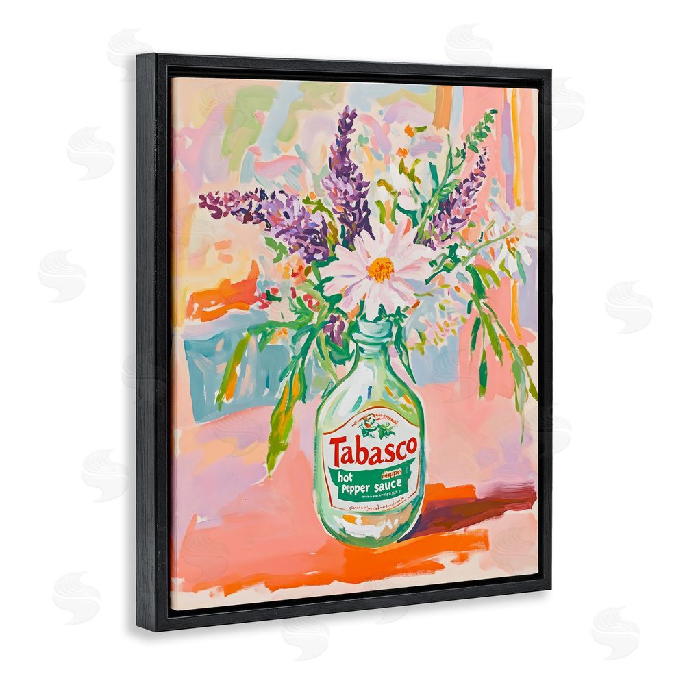 The Prints Vibe Hot Sauce Bottle Bouquet Black Floating Framed Canvas Wall Art