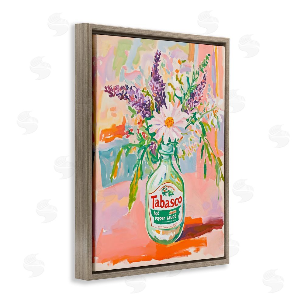The Prints Vibe Hot Sauce Bottle Bouquet Brown Floating Framed Canvas Wall Art