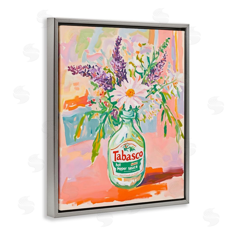 The Prints Vibe Hot Sauce Bottle Bouquet Gray Floating Framed Canvas Wall Art