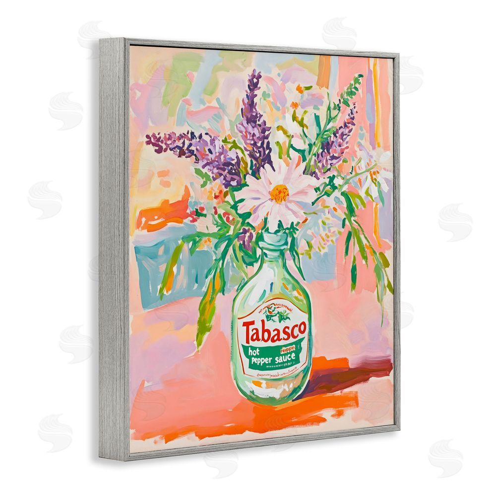 The Prints Vibe Hot Sauce Bottle Bouquet Gray Framed Giclee Wall Art