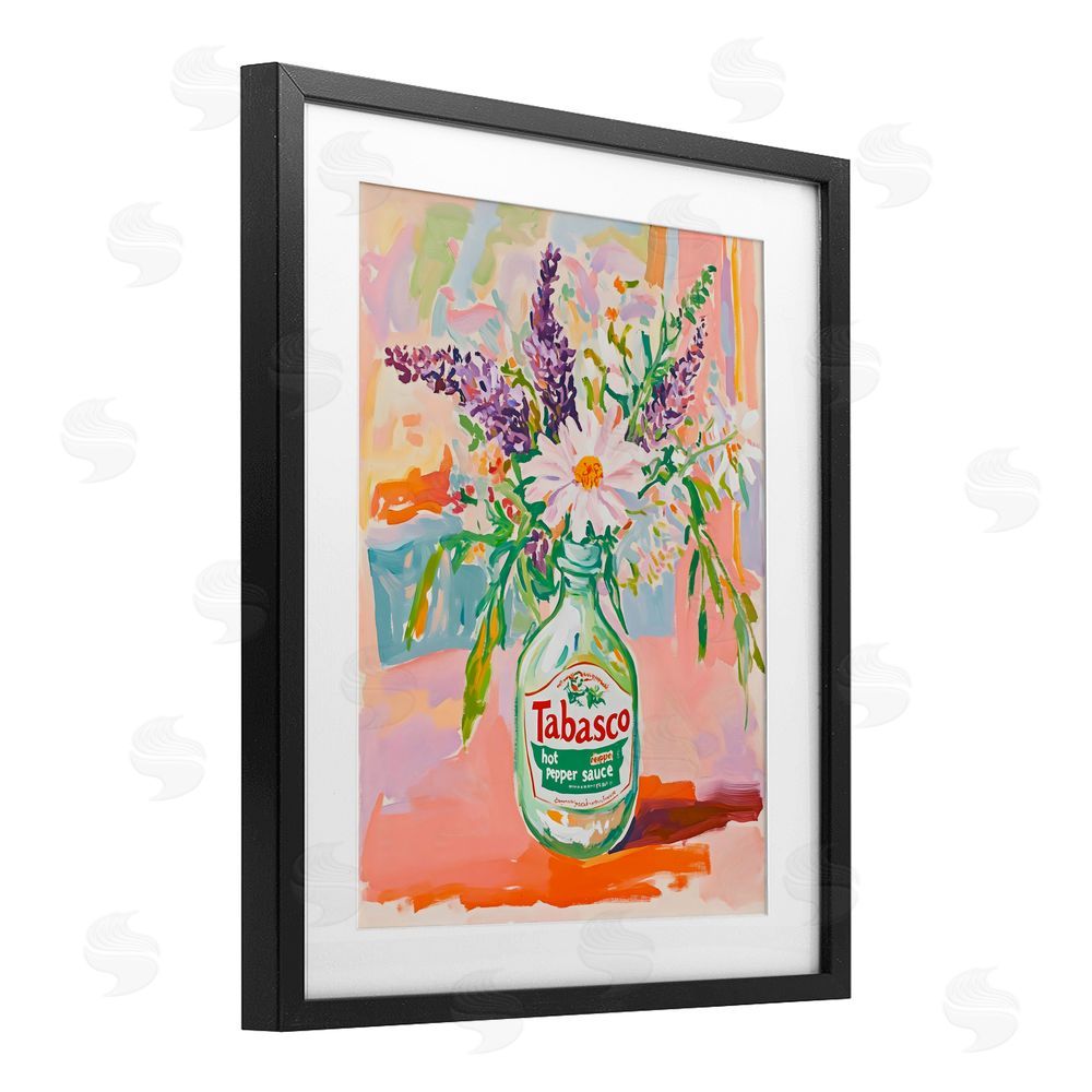 The Prints Vibe Hot Sauce Bottle Bouquet Black Framed Print Under Glass Wall Art