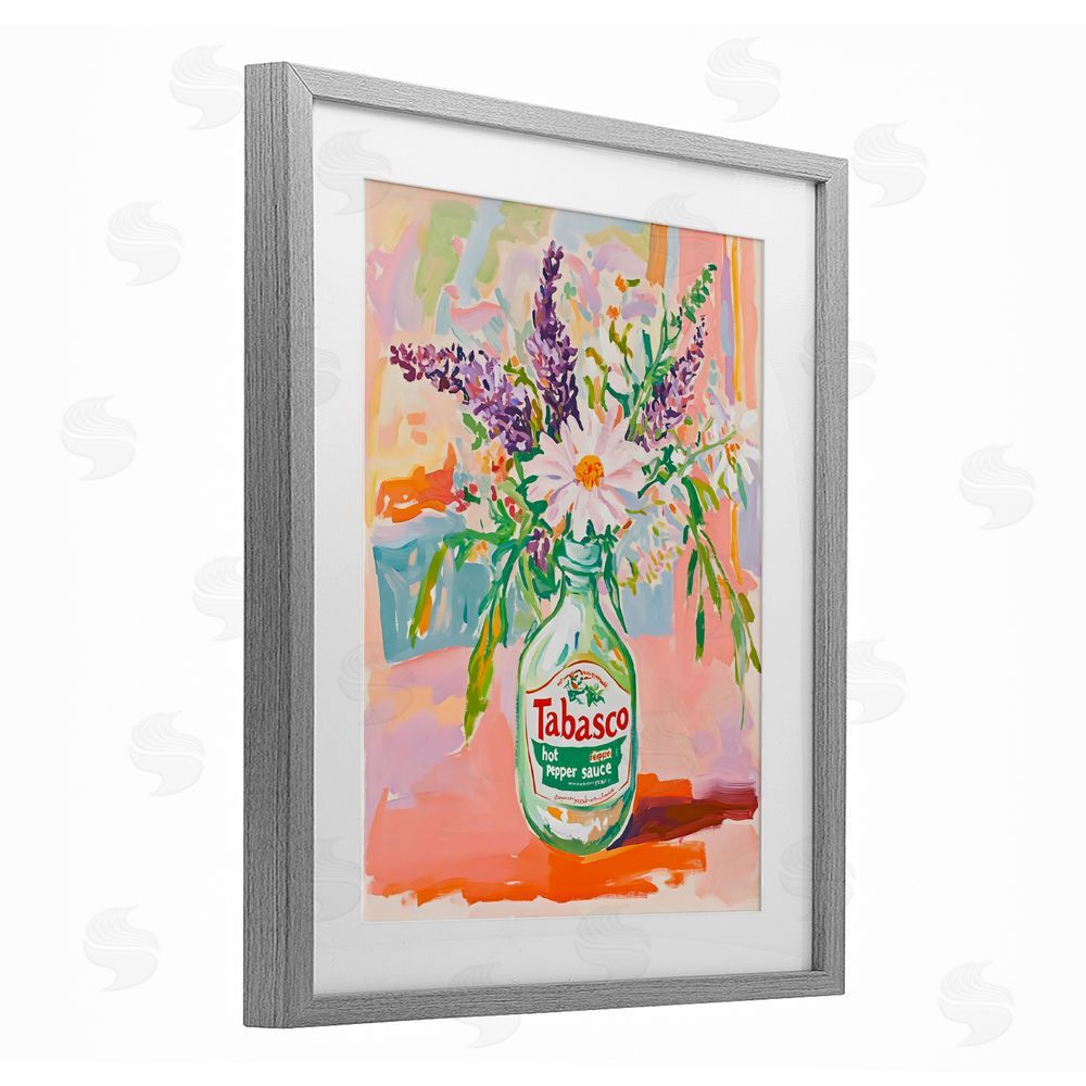 The Prints Vibe Hot Sauce Bottle Bouquet Gray Framed Print Under Glass Wall Art