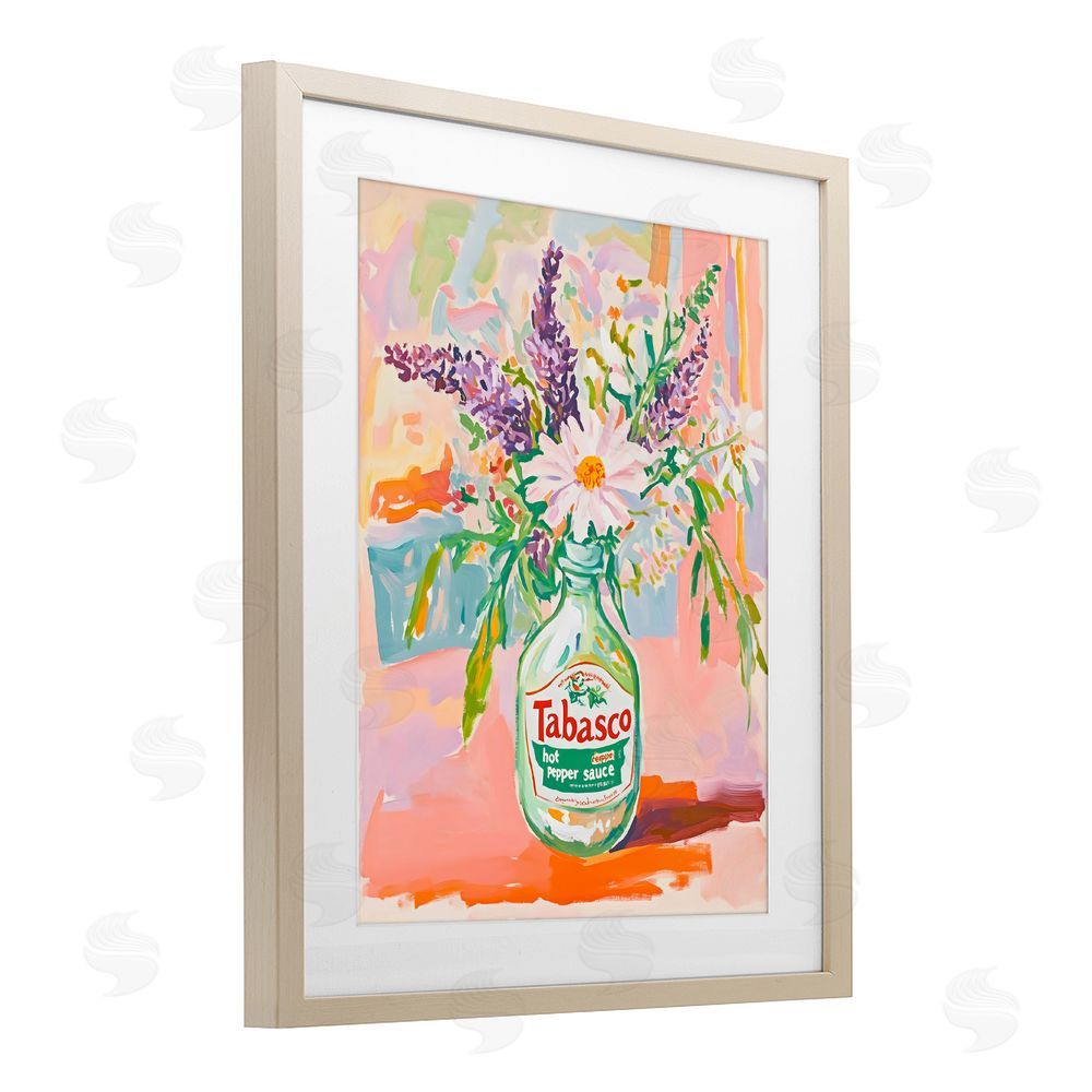 The Prints Vibe Hot Sauce Bottle Bouquet Brown Framed Print Under Glass Wall Art