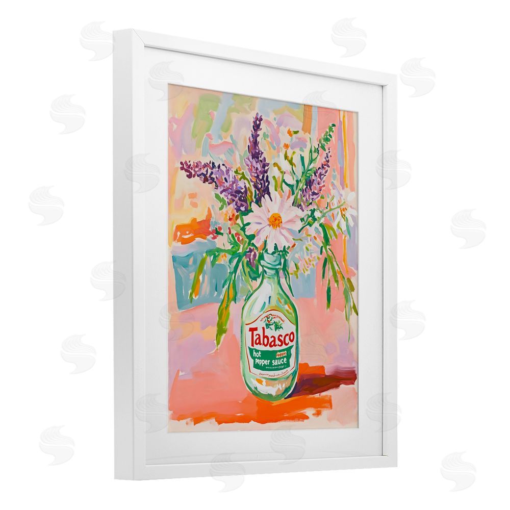 The Prints Vibe Hot Sauce Bottle Bouquet White Framed Print Under Glass Wall Art