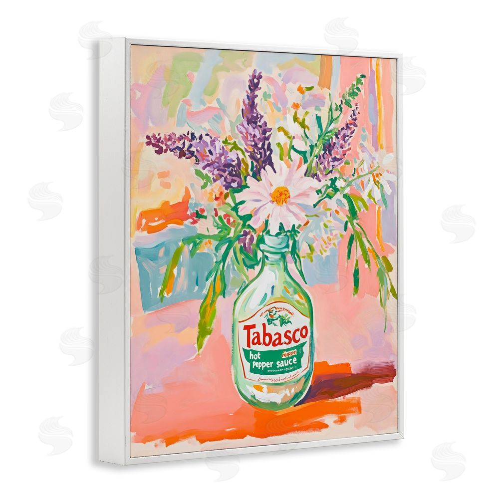 The Prints Vibe Hot Sauce Bottle Bouquet White Framed Giclee Wall Art