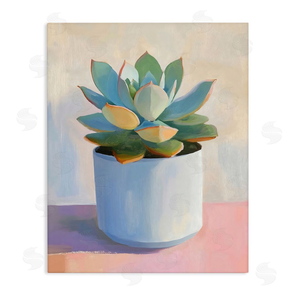 The Prints Vibe Succulent Plant in White Pot Stretched Canvas Wall Art Print