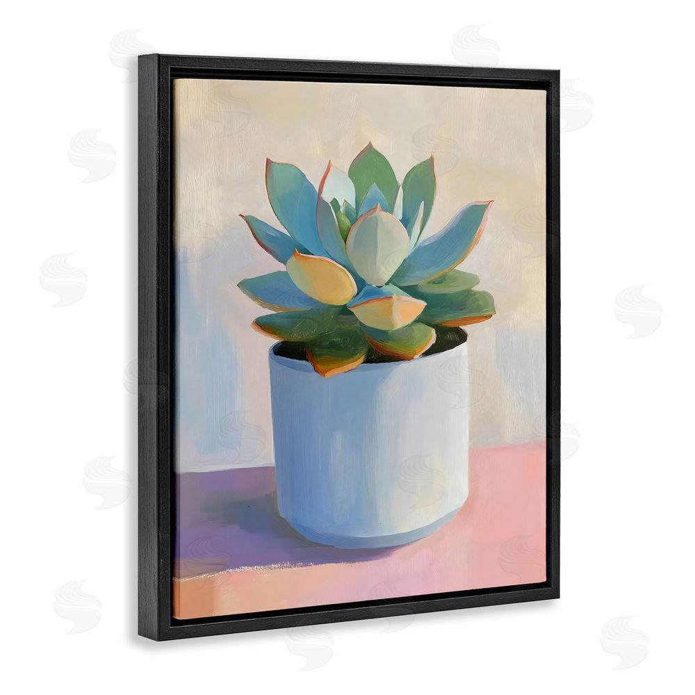 The Prints Vibe Succulent Plant in White Pot Black Floating Framed Canvas Wall Art Print