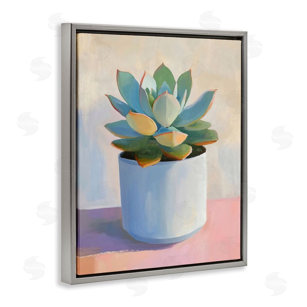 The Prints Vibe Succulent Plant in White Pot Gray Floating Framed Canvas Wall Art Print