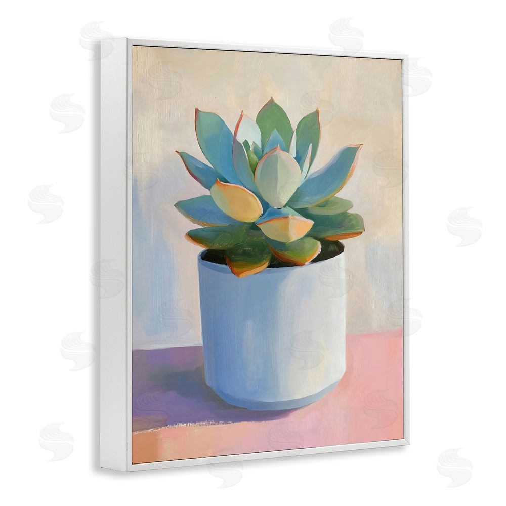 The Prints Vibe Succulent Plant in White Pot White Framed Giclee Wall Art Print