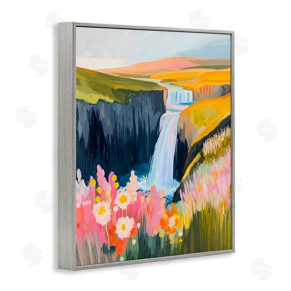 The Prints Vibe Colorful Waterfall in Valley Gray Framed Giclee Wall Art Print