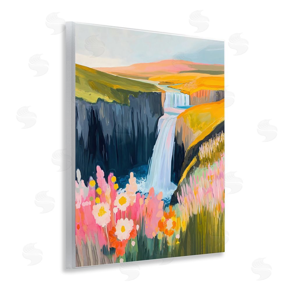 The Prints Vibe Colorful Waterfall in Valley Wall Plaque with Fixed Lithograph Print