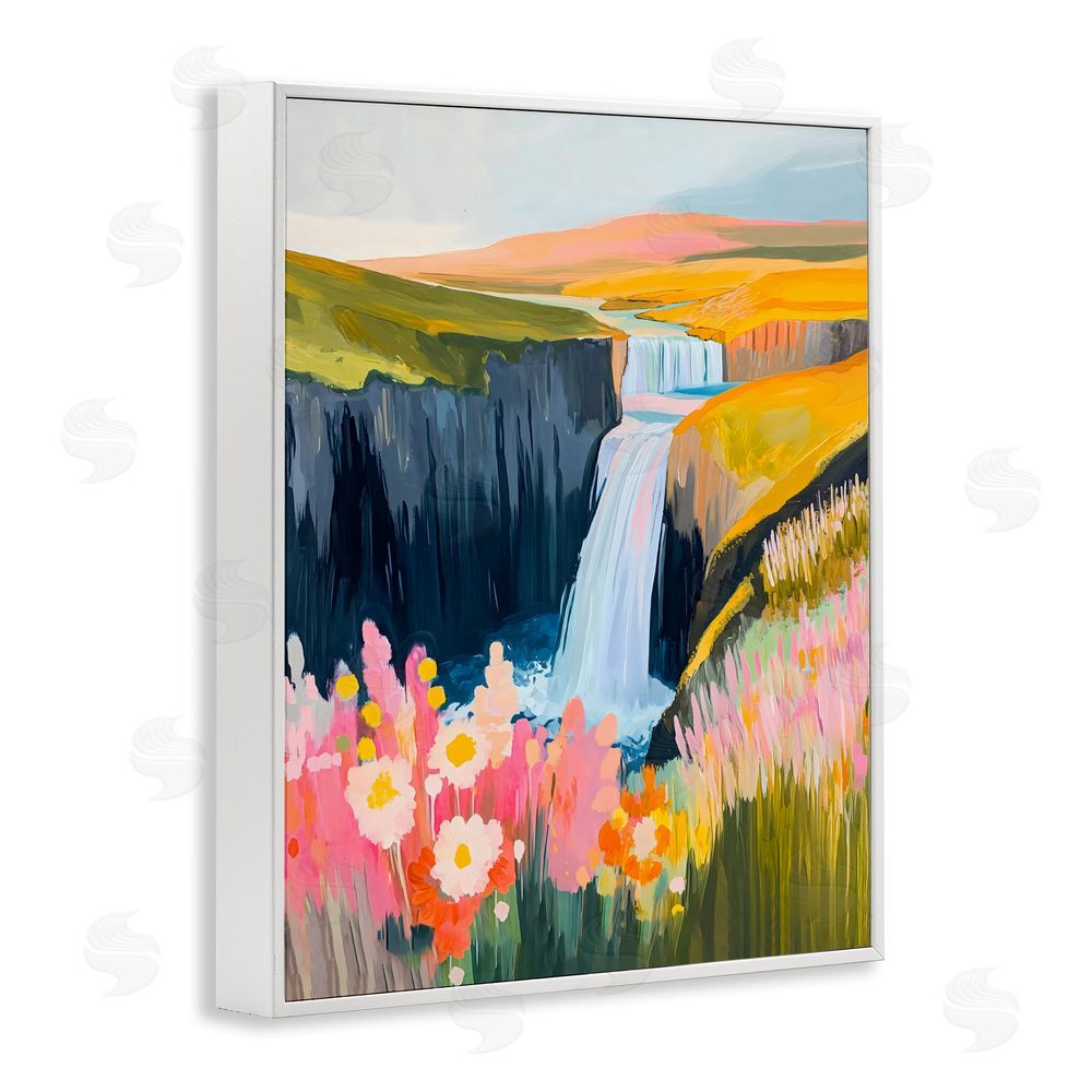 The Prints Vibe Colorful Waterfall in Valley White Framed Giclee Wall Art Print