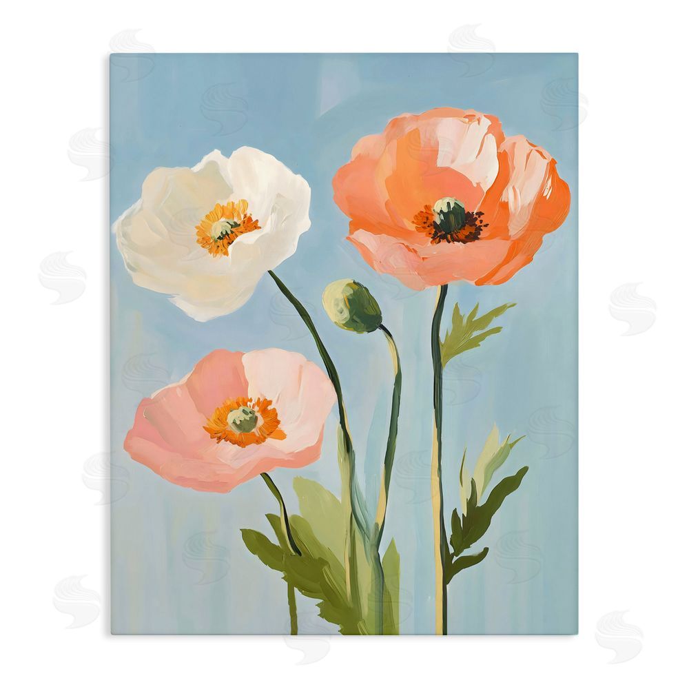 The Prints Vibe Pastel Poppy Blooming Trio Stretched Canvas Wall Art