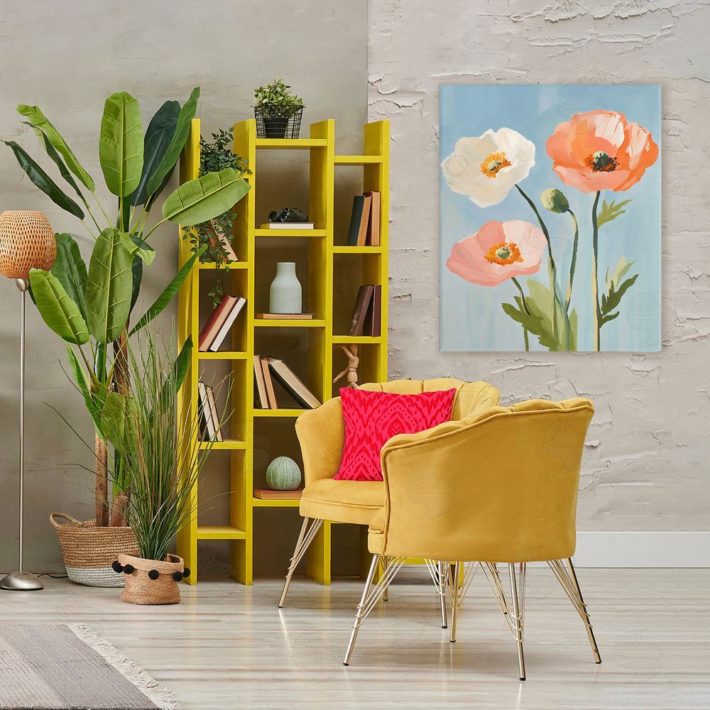 The Prints Vibe Pastel Poppy Blooming Trio Stretched Canvas Wall Art in Room