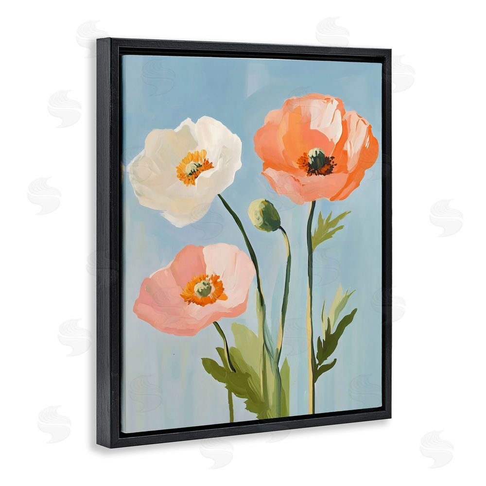 The Prints Vibe Pastel Poppy Blooming Trio Black Floating Framed Canvas Wall Art