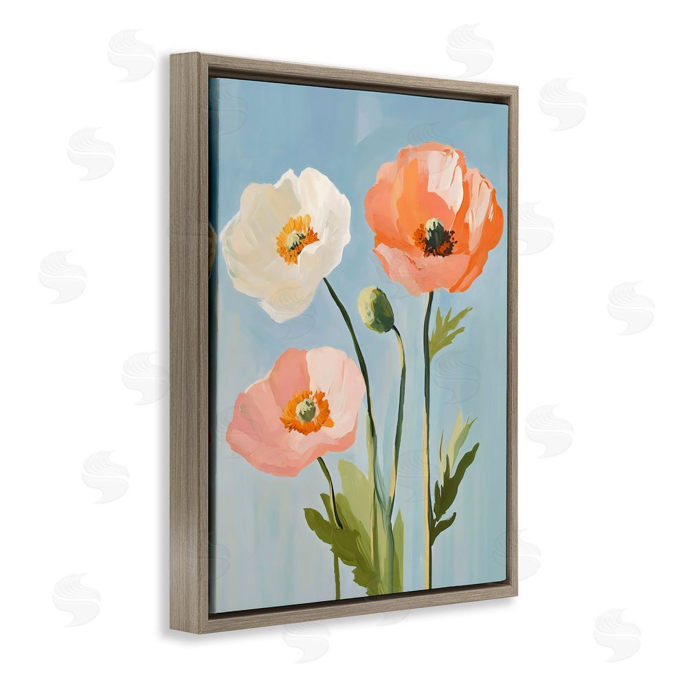 The Prints Vibe Pastel Poppy Blooming Trio Brown Floating Framed Canvas Wall Art