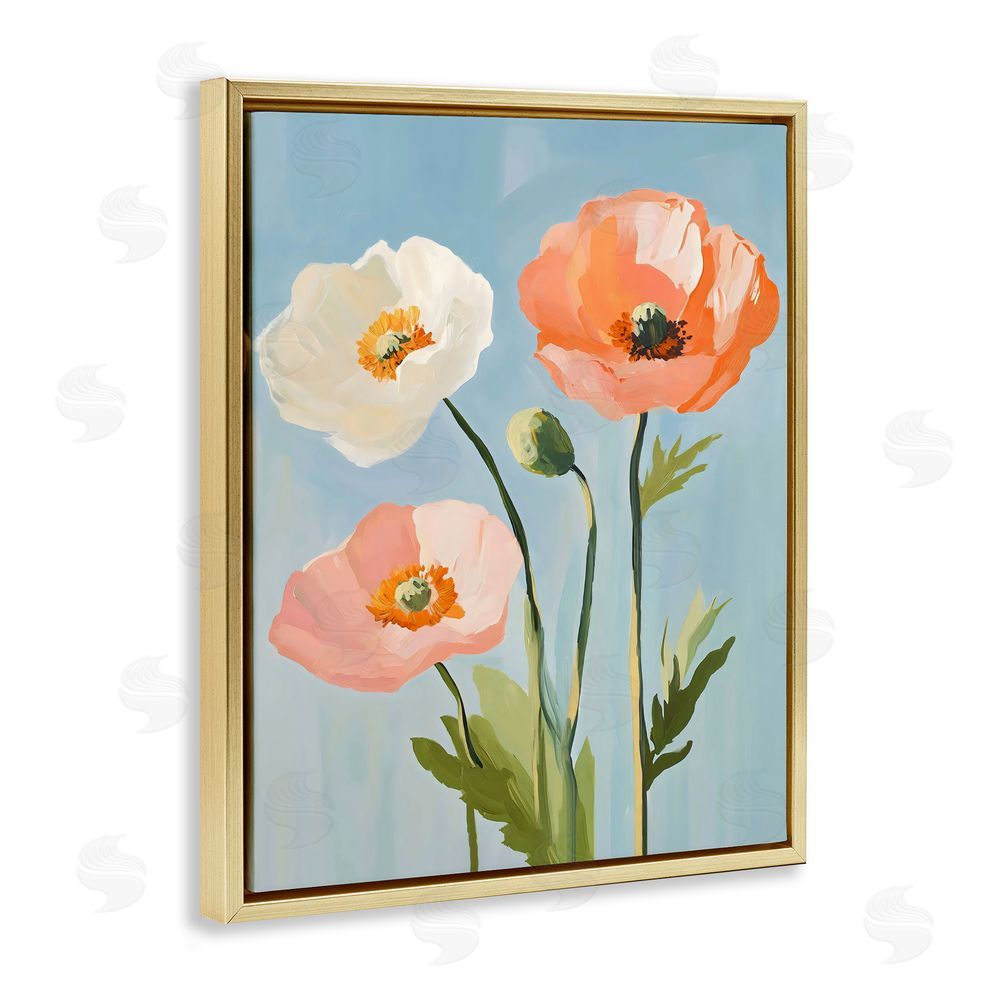 The Prints Vibe Pastel Poppy Blooming Trio Gold Floating Framed Canvas Wall Art