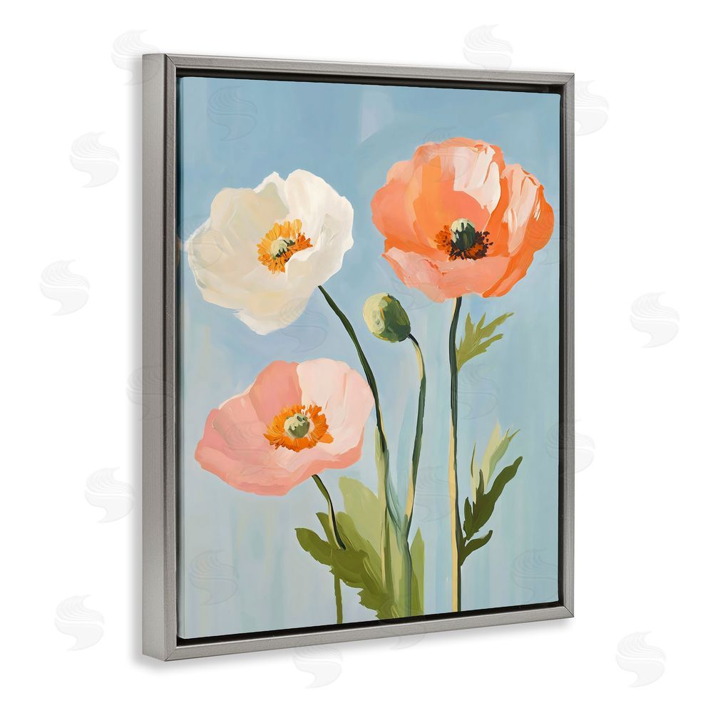 The Prints Vibe Pastel Poppy Blooming Trio Gray Floating Framed Canvas Wall Art