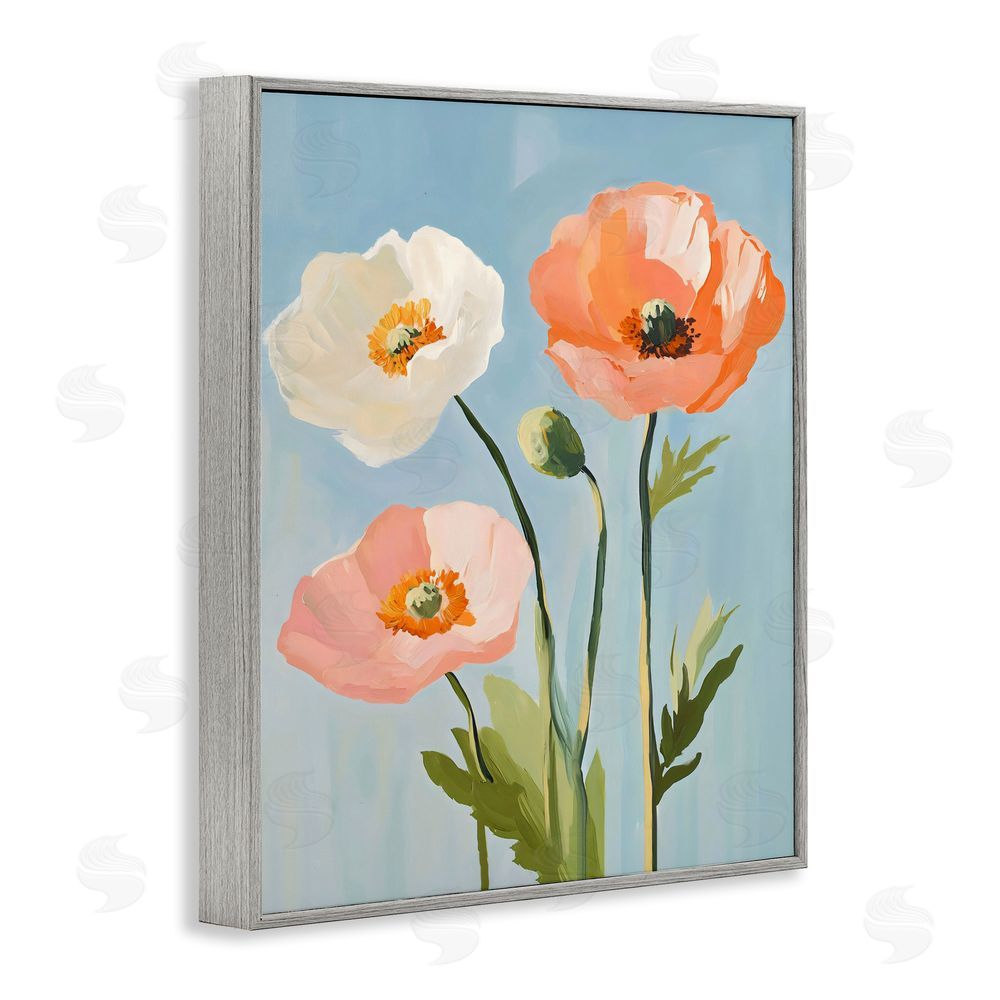 The Prints Vibe Pastel Poppy Blooming Trio Gray Framed Giclee Wall Art