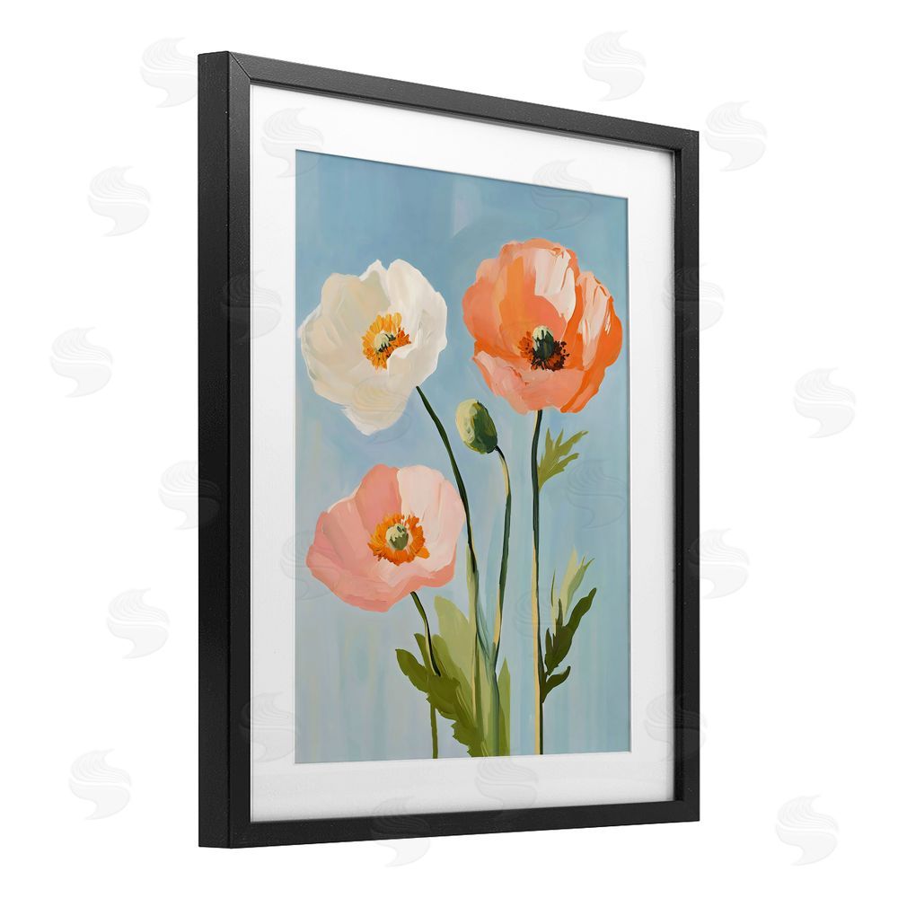 The Prints Vibe Pastel Poppy Blooming Trio Black Framed Print Under Glass Wall Art