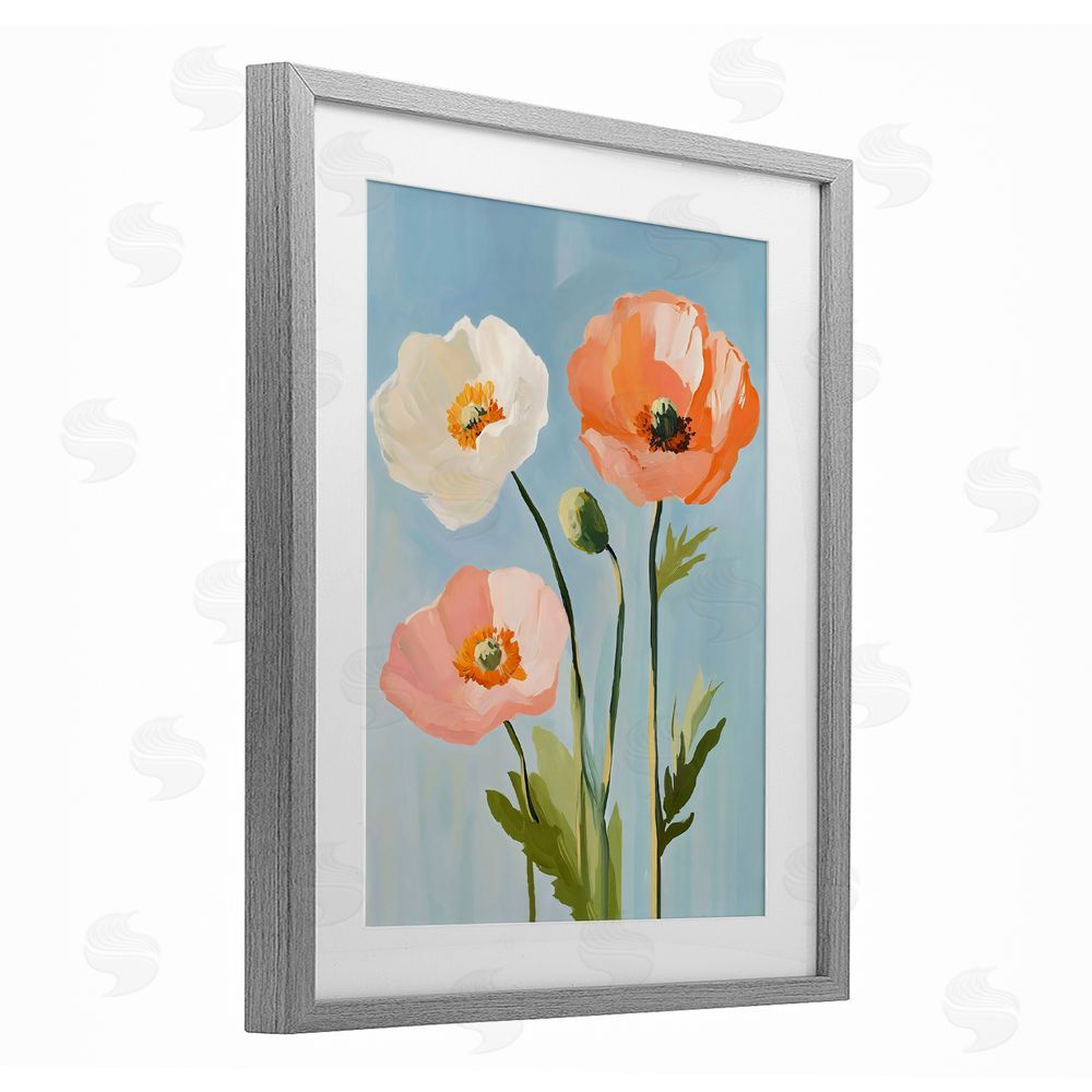 The Prints Vibe Pastel Poppy Blooming Trio Gray Framed Print Under Glass Wall Art