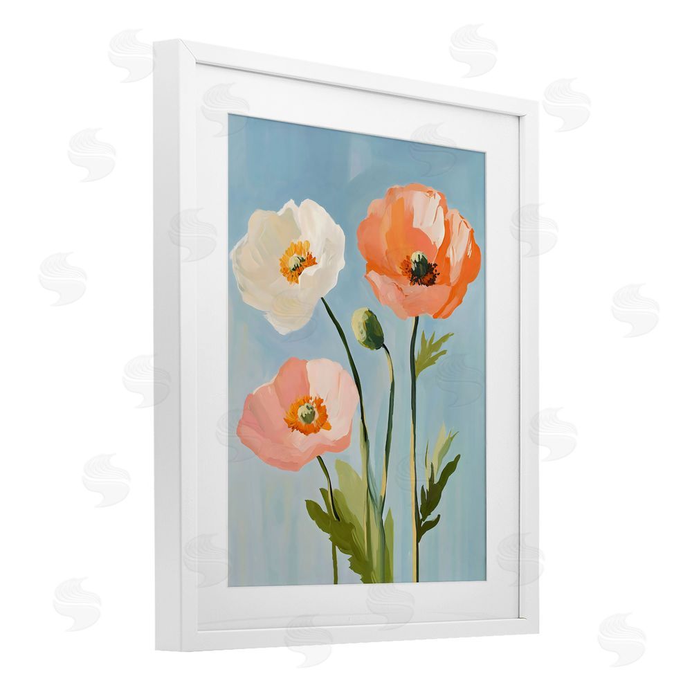 The Prints Vibe Pastel Poppy Blooming Trio White Framed Print Under Glass Wall Art