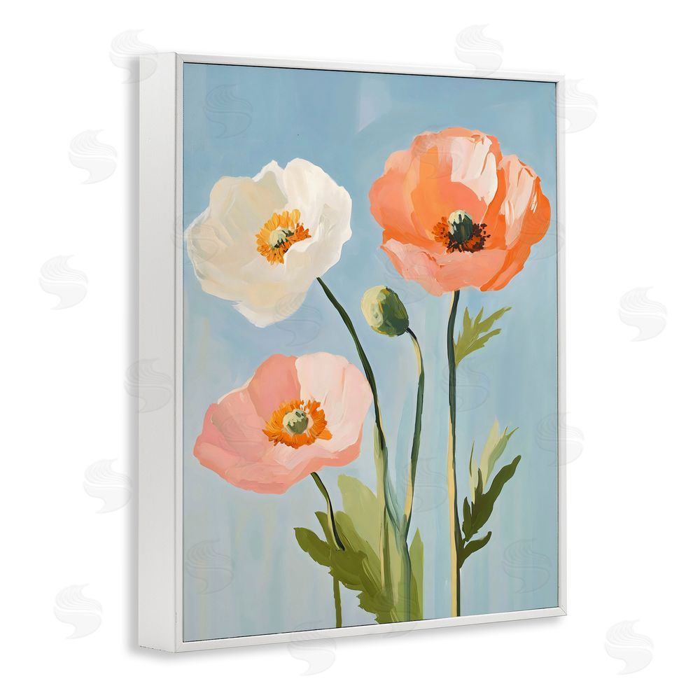 The Prints Vibe Pastel Poppy Blooming Trio White Framed Giclee Wall Art