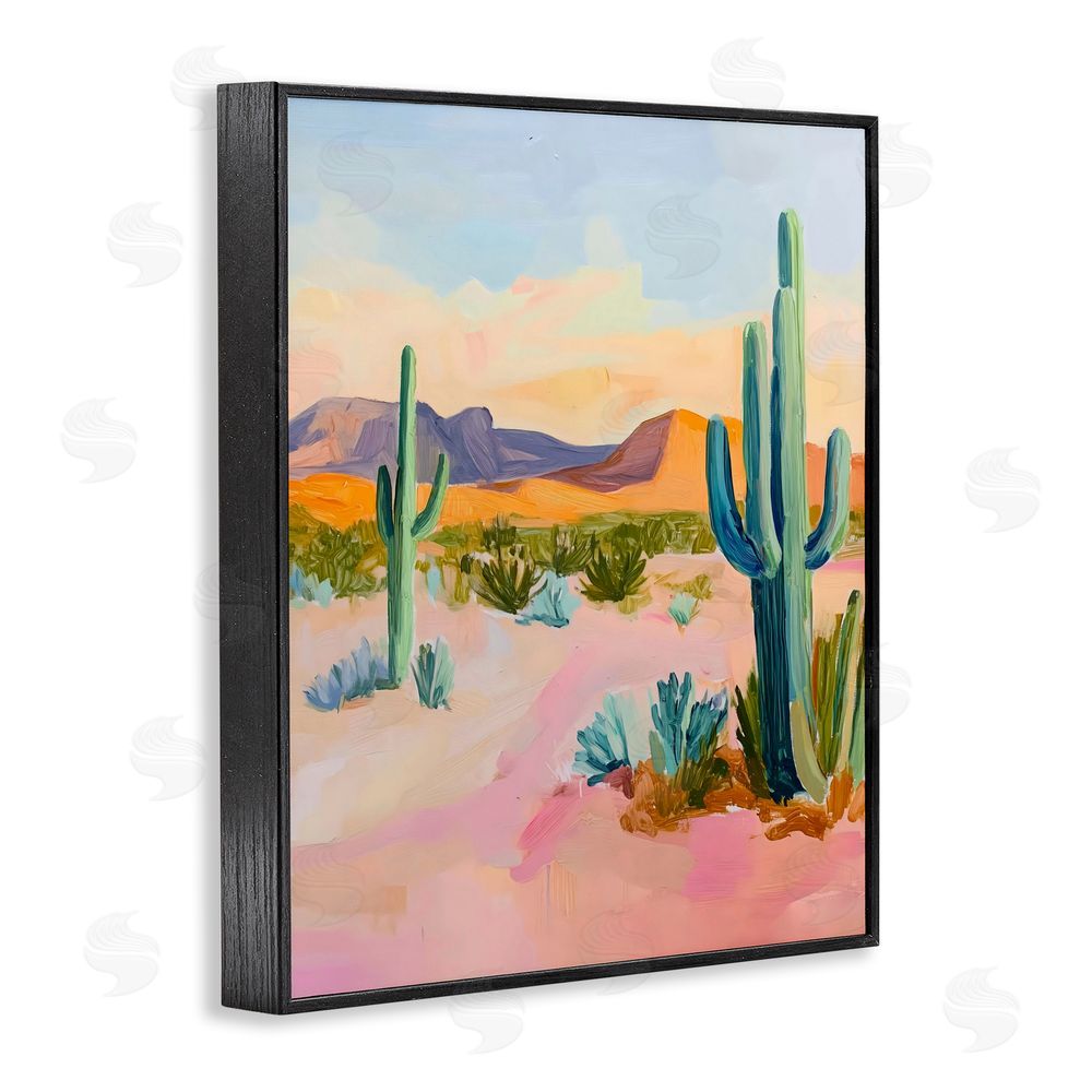 The Prints Vibe Cactus Desert with Soft Sunset Black Framed Giclee Wall Art Print