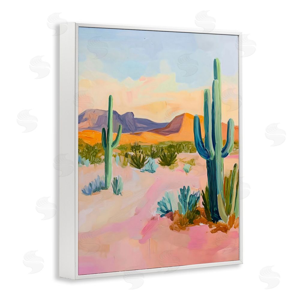The Prints Vibe Cactus Desert with Soft Sunset White Framed Giclee Wall Art Print