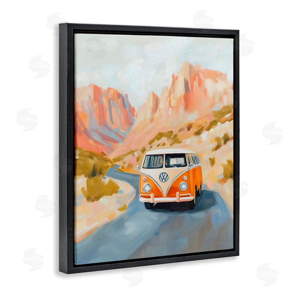 The Prints Vibe Van Life Desert Canyon Black Floating Framed Canvas Wall Art Print