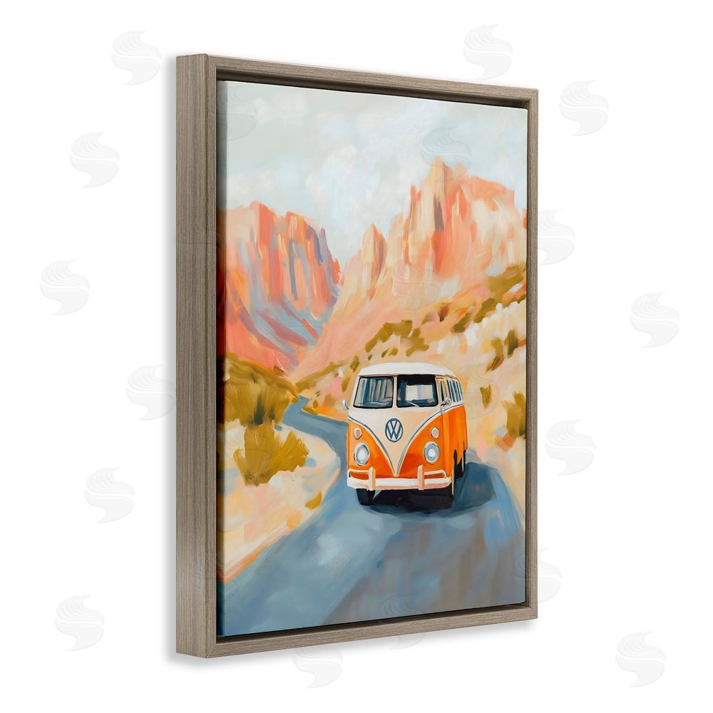 The Prints Vibe Van Life Desert Canyon Brown Floating Framed Canvas Wall Art Print