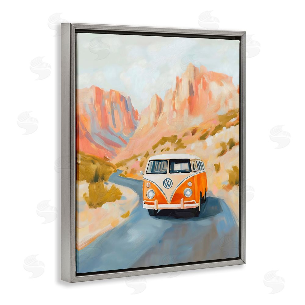 The Prints Vibe Van Life Desert Canyon Gray Floating Framed Canvas Wall Art Print