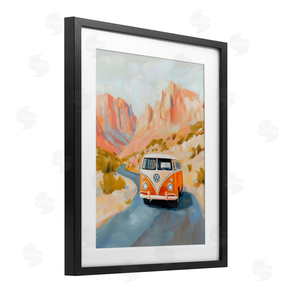 The Prints Vibe Van Life Desert Canyon Black Framed Print Under Glass with White Mat Wall Art