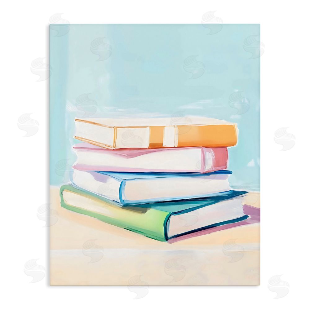 The Prints Vibe Pastel Reader's Book Stack Stretched Canvas Wall Art