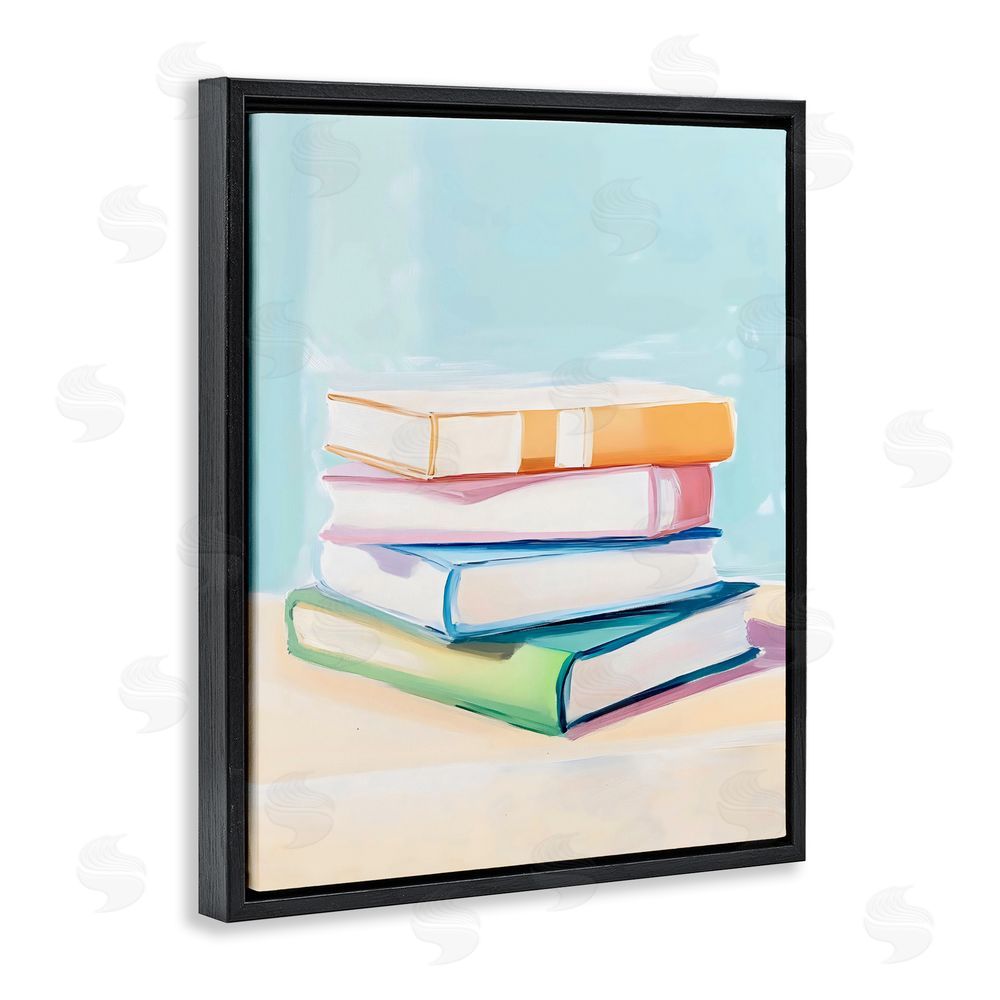The Prints Vibe Pastel Reader's Book Stack Black Floating Framed Canvas Wall Art
