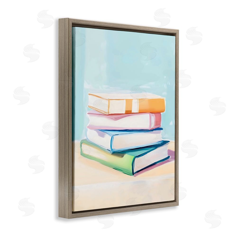 The Prints Vibe Pastel Reader's Book Stack Brown Floating Framed Canvas Wall Art