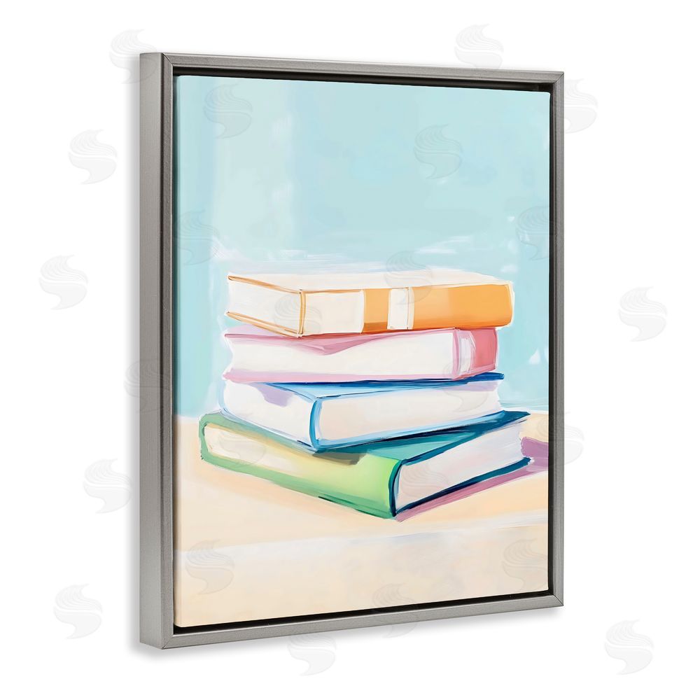 The Prints Vibe Pastel Reader's Book Stack Gray Floating Framed Canvas Wall Art