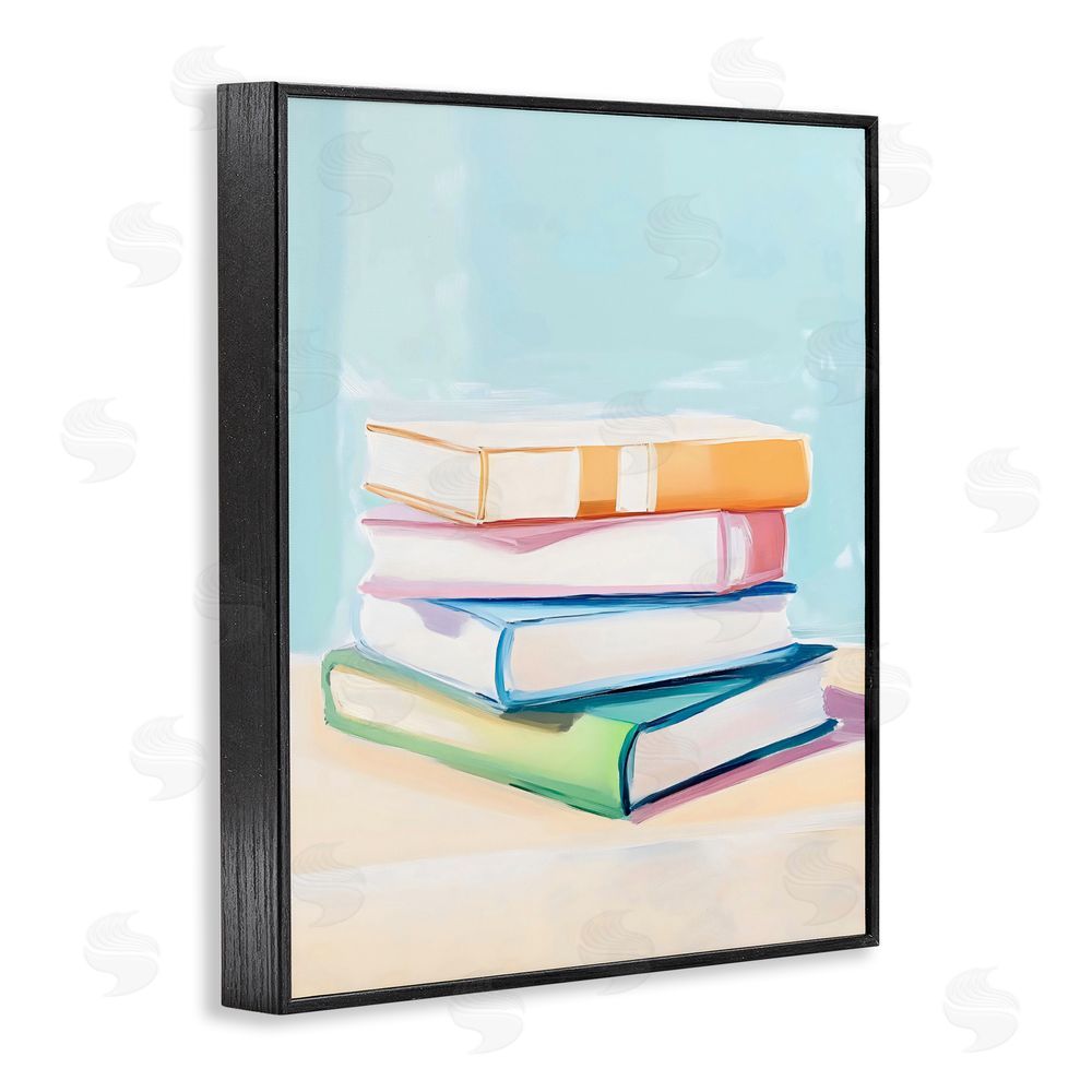 The Prints Vibe Pastel Reader's Book Stack Black Framed Giclee Wall Art
