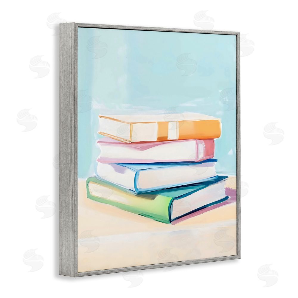 The Prints Vibe Pastel Reader's Book Stack Gray Framed Giclee Wall Art