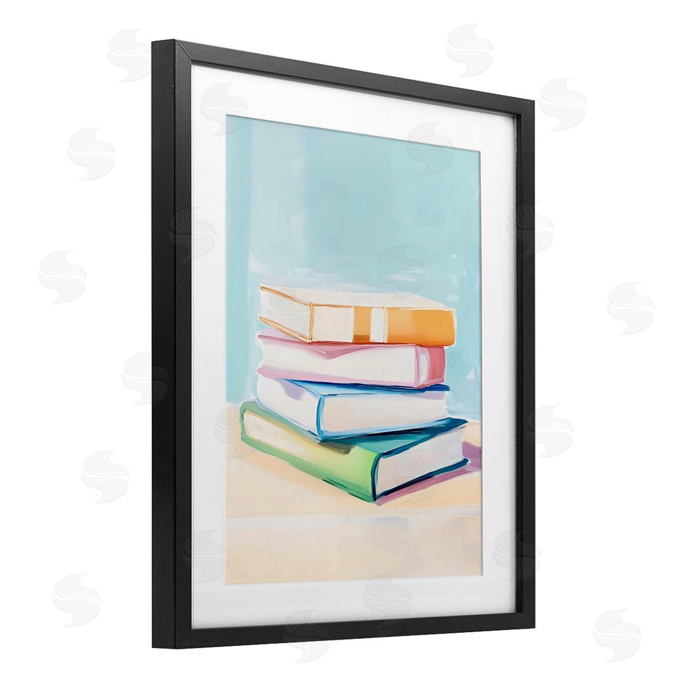 The Prints Vibe Pastel Reader's Book Stack Black Framed Print Under Glass Wall Art