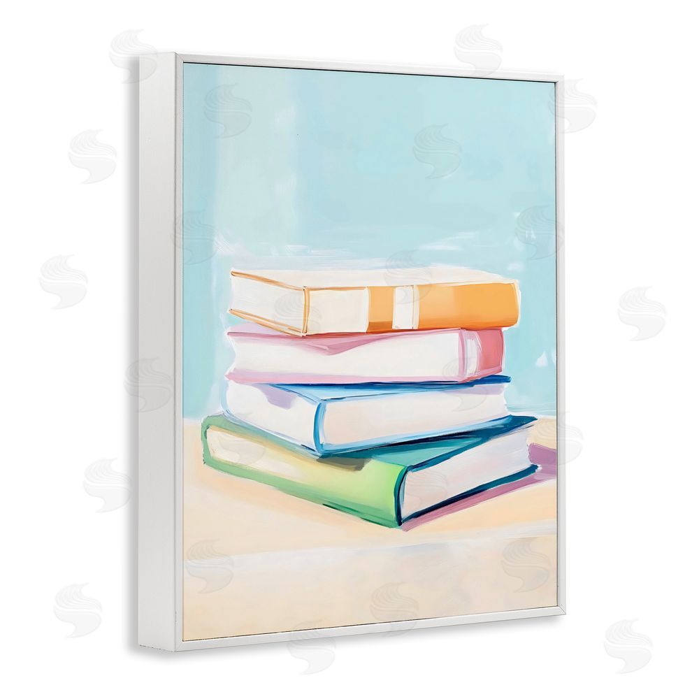 The Prints Vibe Pastel Reader's Book Stack White Framed Giclee Wall Art