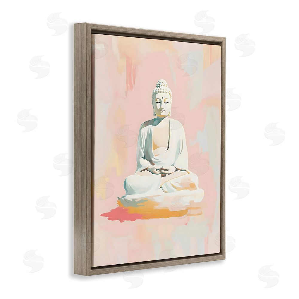 The Prints Vibe Pastel Buddha In Quiet Meditation Brown Floating Framed Canvas Wall Art