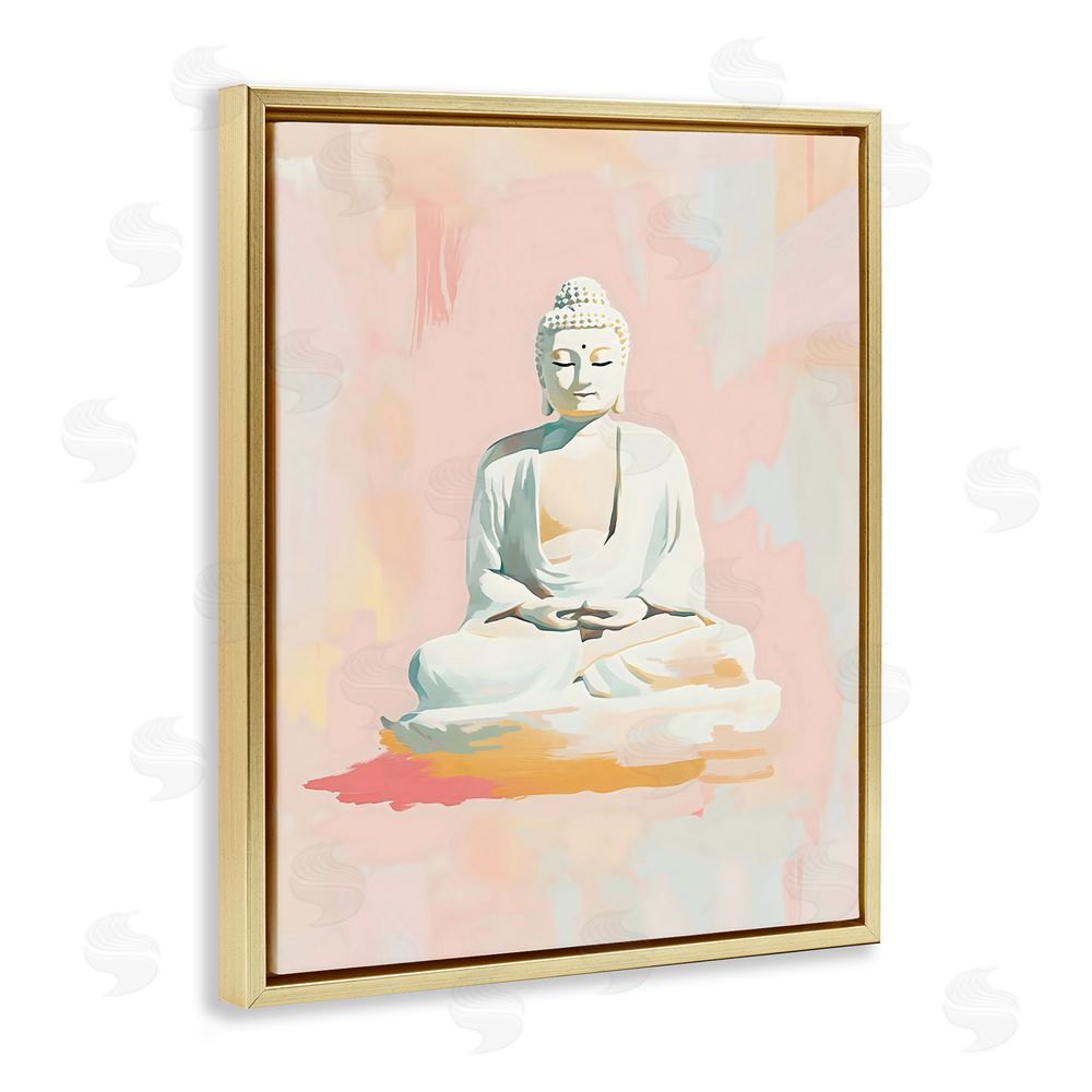 The Prints Vibe Pastel Buddha In Quiet Meditation Gold Floating Framed Canvas Wall Art