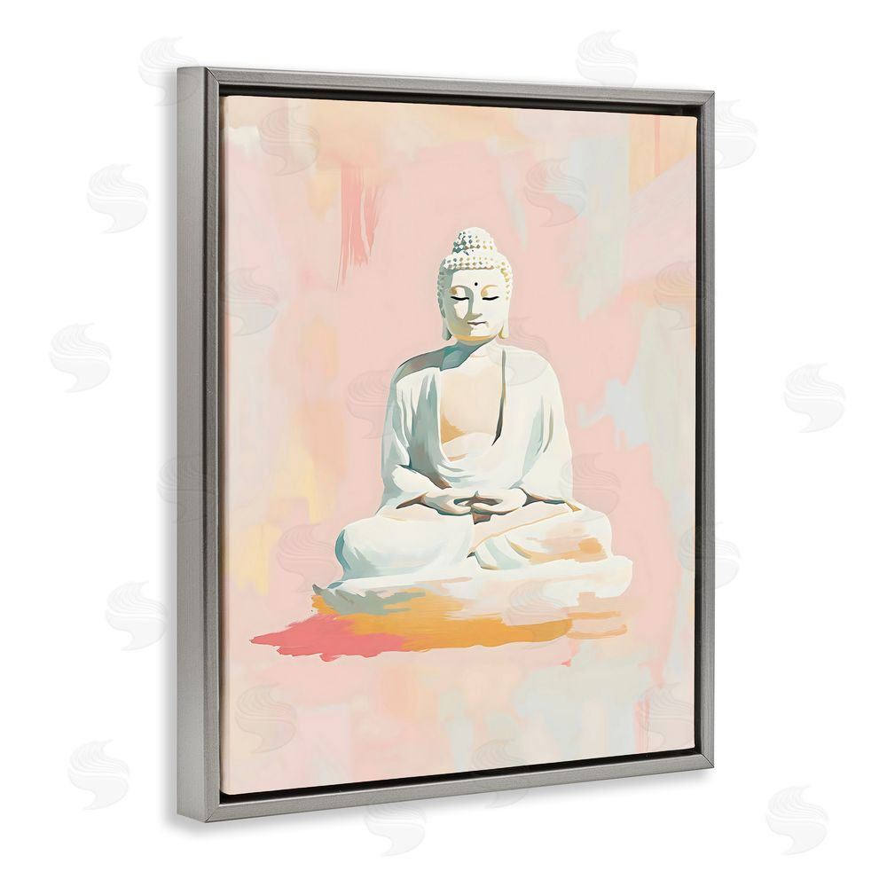 The Prints Vibe Pastel Buddha In Quiet Meditation Gray Floating Framed Canvas Wall Art