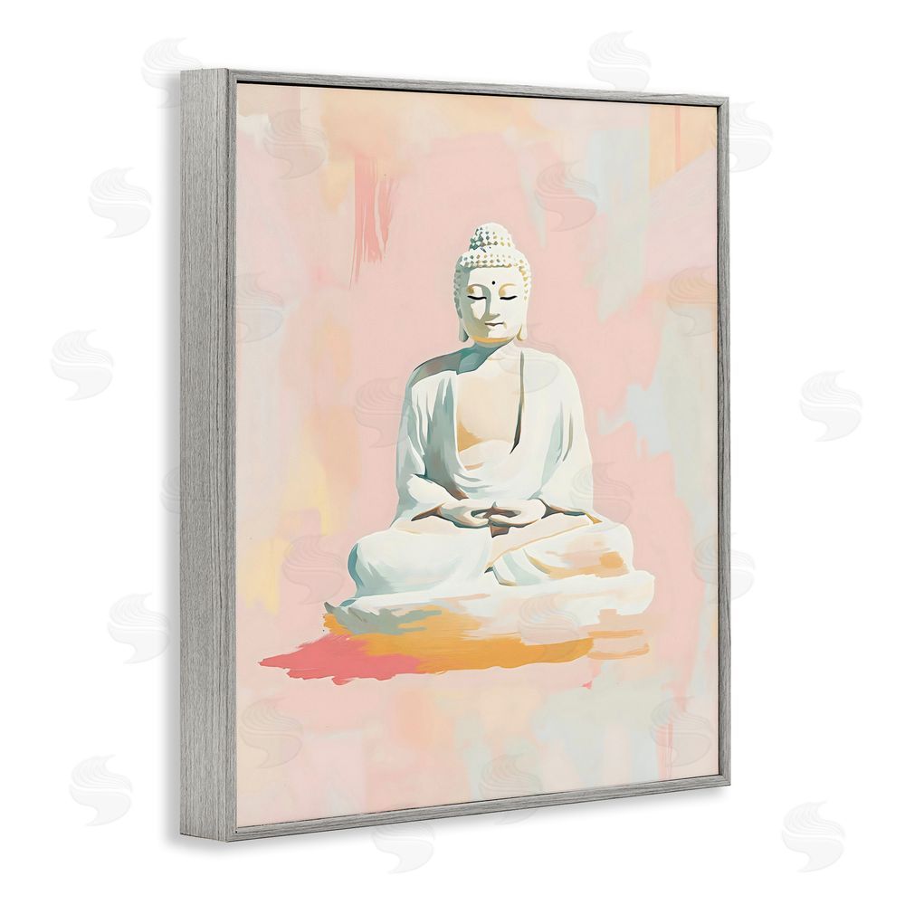 The Prints Vibe Pastel Buddha In Quiet Meditation Gray Framed Giclee Wall Art