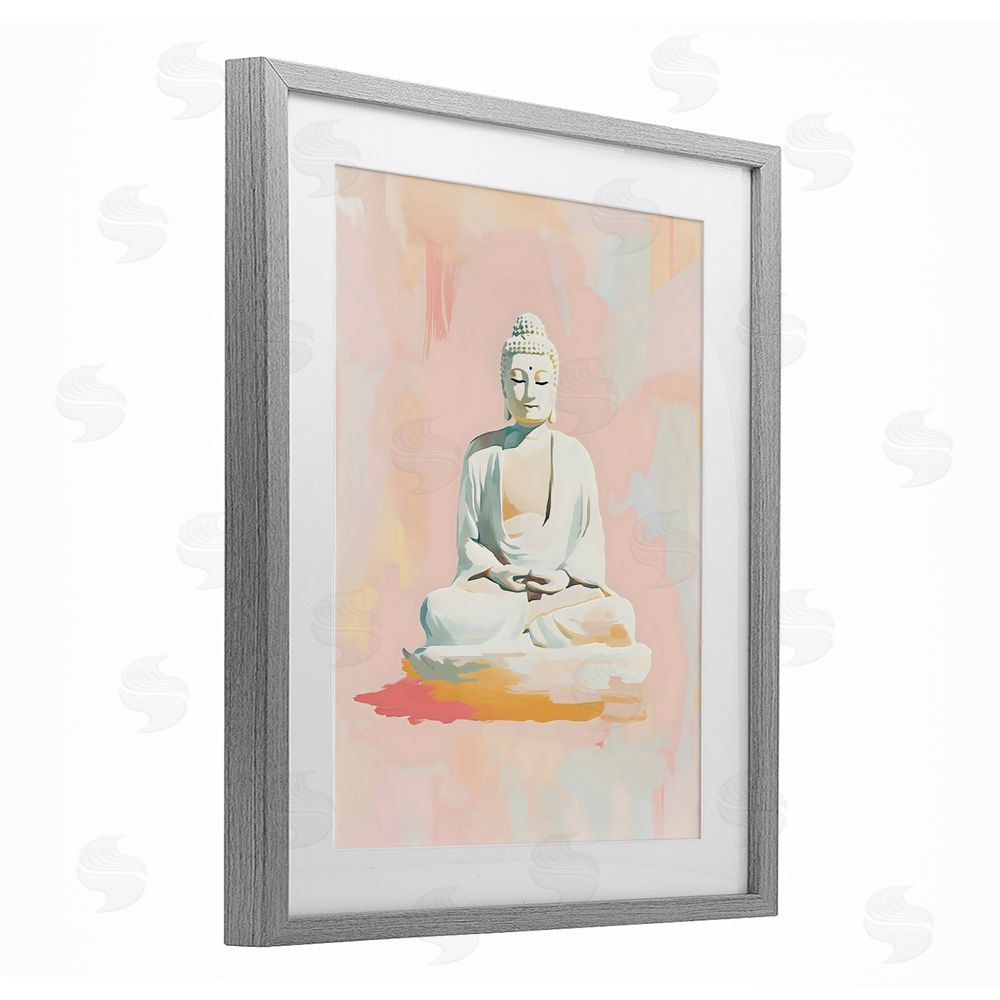 The Prints Vibe Pastel Buddha In Quiet Meditation Gray Framed Print Under Glass Wall Art