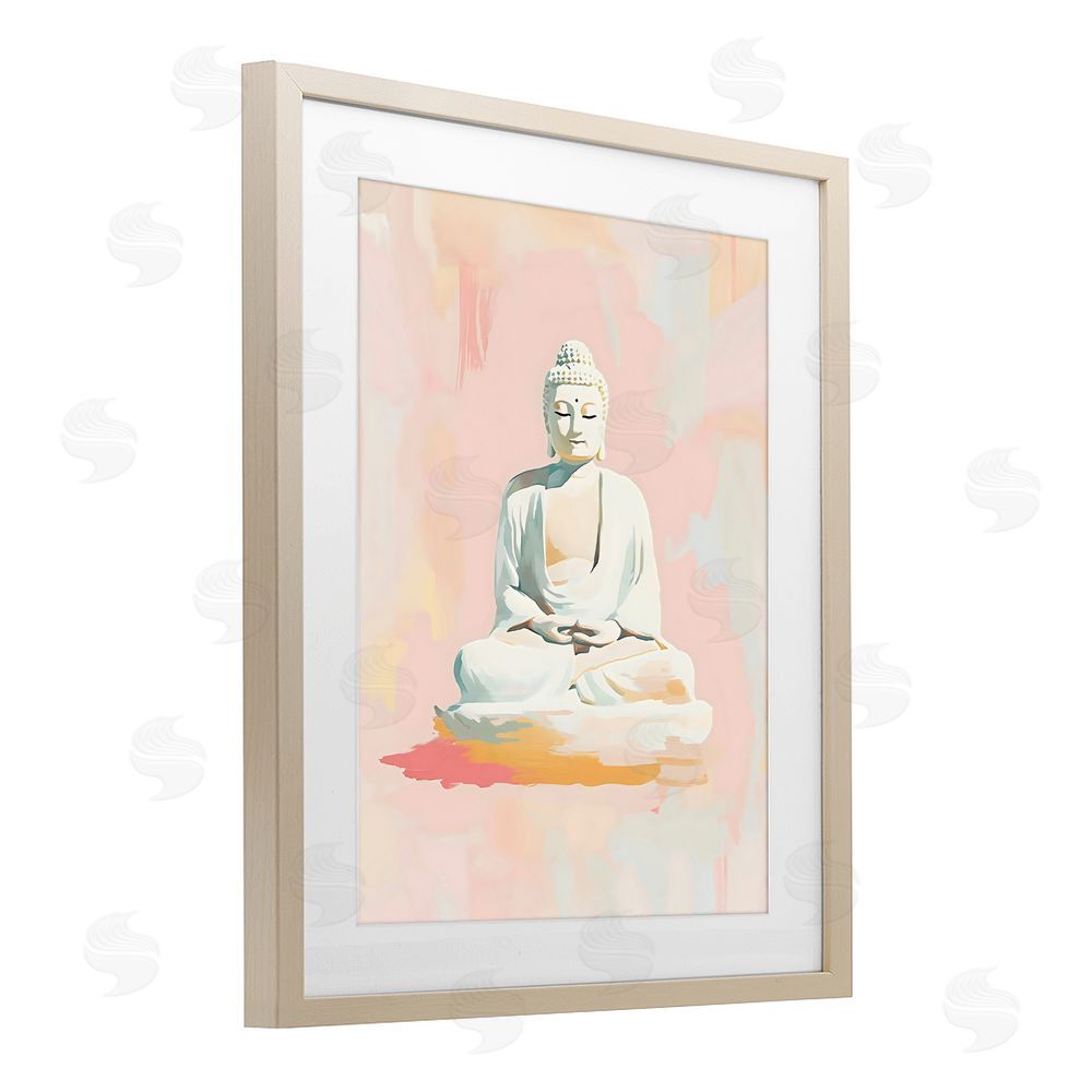 The Prints Vibe Pastel Buddha In Quiet Meditation Brown Framed Print Under Glass Wall Art
